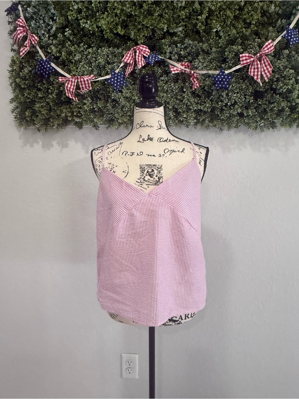 Light Pink V-Neck Seersucker Camisole